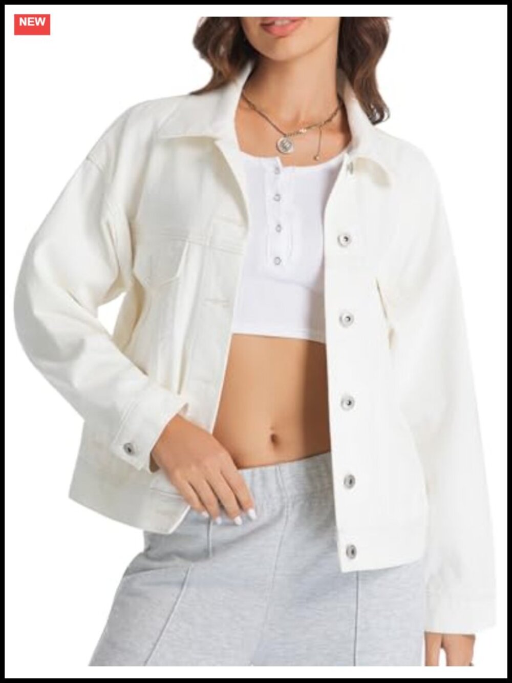 Womens Loose Fit Denim Jacket 98 Cotton Button Up Jean Coat Pockets